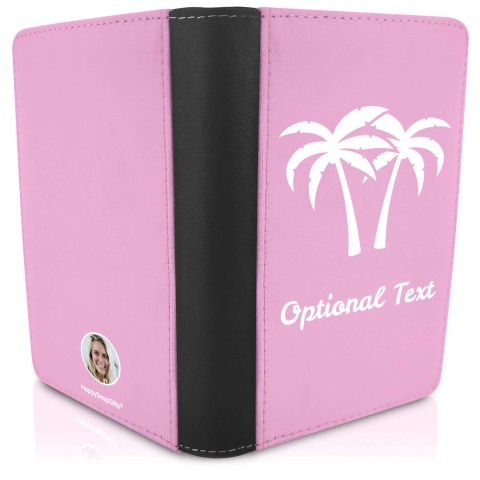 (UK Standard 21cm) (Palm Trees Icon) - Baby Pink (Personalised with Text)