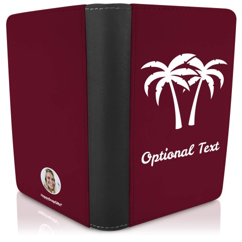 (UK Standard 21cm) (Palm Trees Icon) Burgundy (Personalised with Text)