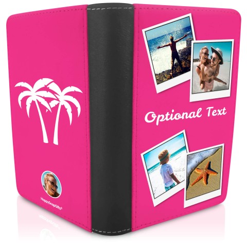 (UK Standard 21cm) (Palm Trees Icon) Hot Pink (Fuchsia) (Personalised with Text)