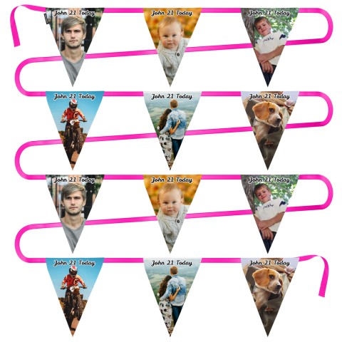 - 5 Metres with 12 Triangle Flags (28cm) Mock Suede Polyester Fabric (Personalised with Text)