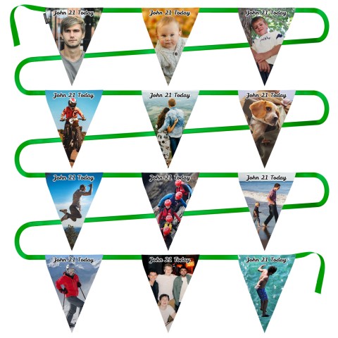 - 5 Metres with 12 Triangle Flags (28cm) Mock Suede Polyester Fabric (Personalised with Text)