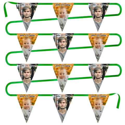- 5 Metres with 12 Triangle Flags (28cm) Mock Suede Polyester Fabric (Personalised with Text)