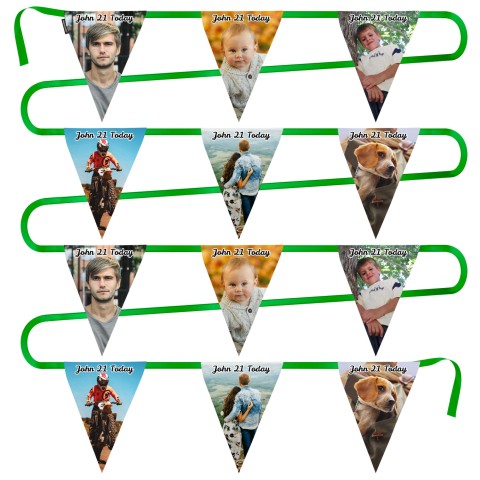 - 5 Metres with 12 Triangle Flags (28cm) Mock Suede Polyester Fabric (Personalised with Text)
