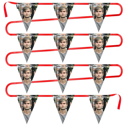 - 5 Metres with 12 Triangle Flags (28cm) Mock Suede Polyester Fabric (Personalised with Text)