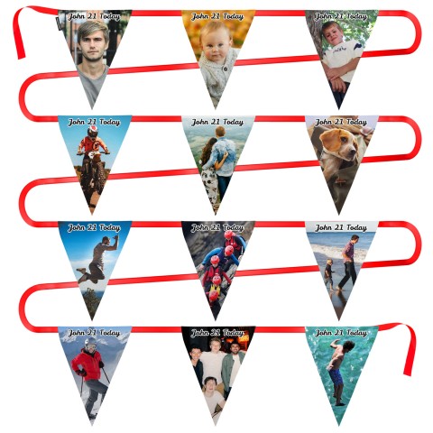 - 5 Metres with 12 Triangle Flags (28cm) Mock Suede Polyester Fabric (Personalised with Text)