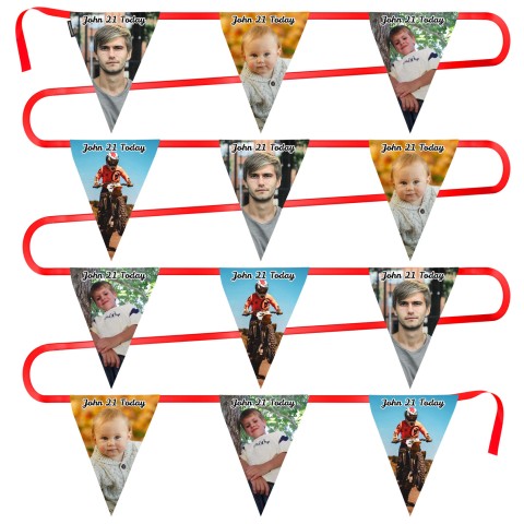 - 5 Metres with 12 Triangle Flags (28cm) Mock Suede Polyester Fabric (Personalised with Text)