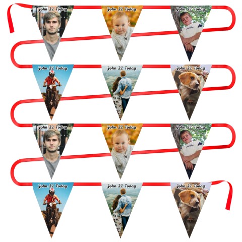 - 5 Metres with 12 Triangle Flags (28cm) Mock Suede Polyester Fabric (Personalised with Text)