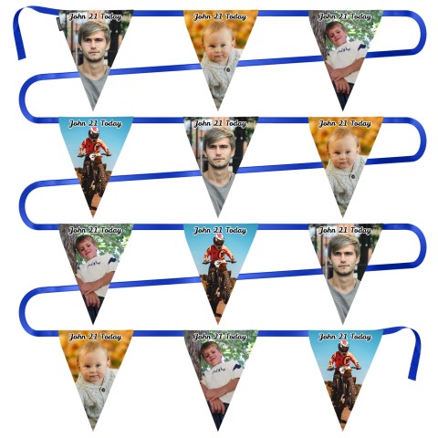 - 5 Metres with 12 Triangle Flags (28cm) Mock Suede Polyester Fabric (Personalised with Text)