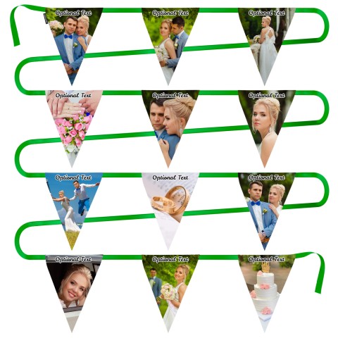 - 5 Metres with 12 Triangle Flags (28cm) Mock Suede Polyester Fabric (Personalised with Text)