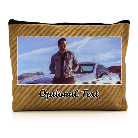 - Large - Carbon Fibre Design Gold Water Resistant Polyester Rip-Stop Fabric (Personalised with Text)