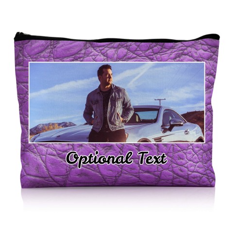 - Large - Crocodile Leather Design Purple Water Resistant Polyester Rip-Stop Fabric (Personalised with Text)