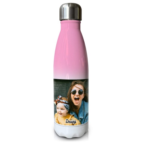 - Double Walled (Pink Gradient 500ml) with 1 Wrapped Around Image (Personalised with Text)