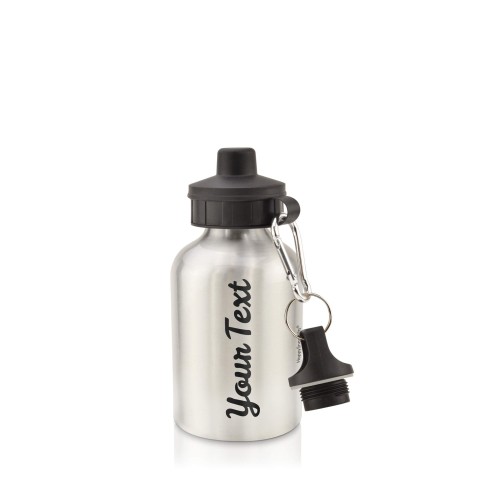 in Silver (400ml) with Screw Cap Black (Personalised with Text)