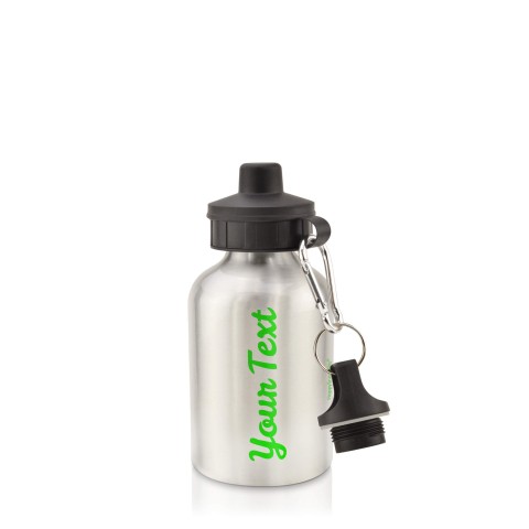 in Silver (400ml) with Screw Cap Bright Green (Personalised with Text)