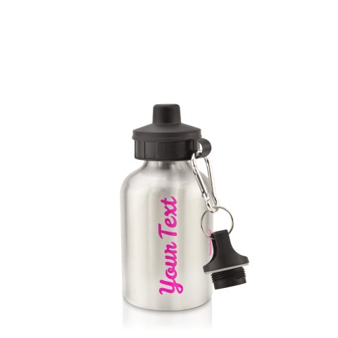 in Silver (400ml) with Screw Cap Hot Pink (Fuchsia) (Personalised with Text)