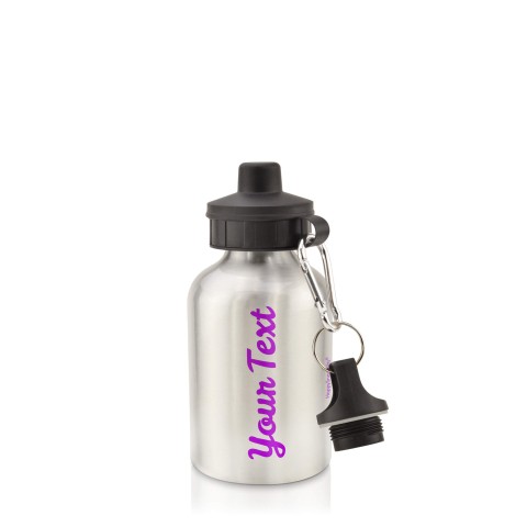 in Silver (400ml) with Screw Cap Purple (Personalised with Text)