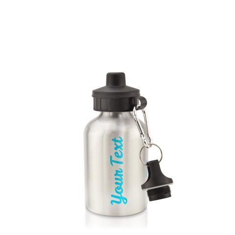 in Silver (400ml) with Screw Cap Sky Blue (Personalised with Text)