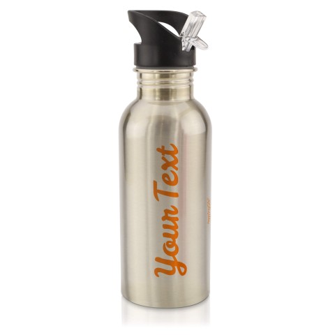 in Silver (600ml) with Drinking Straw Burnt Orange (Personalised with Text)