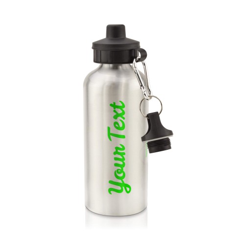 in Silver (600ml) with Screw Cap Bright Green (Personalised with Text)