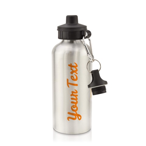 in Silver (600ml) with Screw Cap Burnt Orange (Personalised with Text)