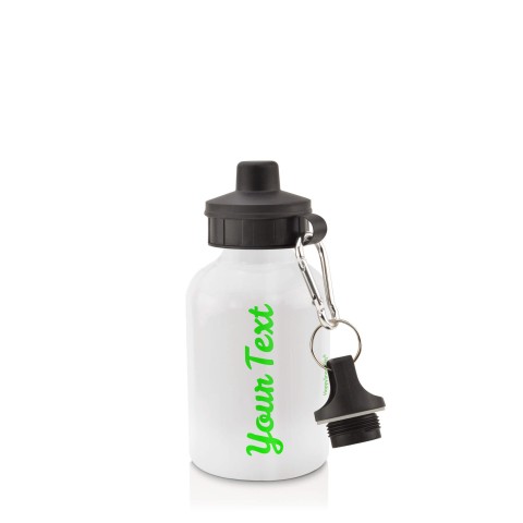 in White (400ml) with Screw Cap Bright Green (Personalised with Text)
