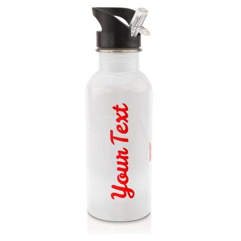in White (600ml) with Drinking Straw Red (Personalised with Text)