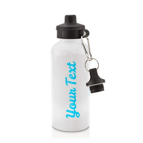 in White (600ml) with Screw Cap Sky Blue (Personalised with Text)