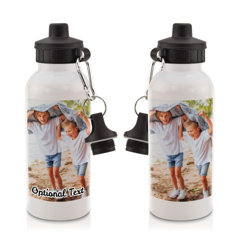 in White (600ml) with Screw Cap with 1 Photo Printed Front & Back (Personalised with Text)