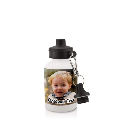 in White (400ml) with Screw Cap with 1 Wrapped Around Image (Personalised with Text)