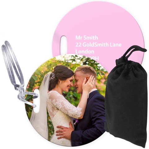 (10cm Circle) Baby Pink with Clear Loop (Personalised with Text) with Small Black Storage Pouch