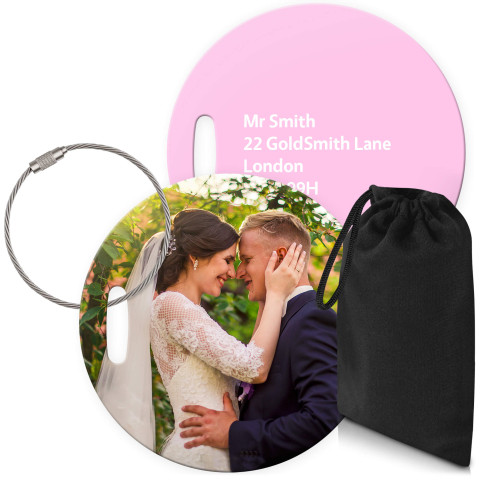 (10cm Circle) Baby Pink with Metal Loop (Personalised with Text) with Small Black Storage Pouch