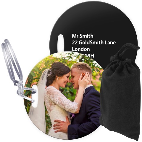 (10cm Circle) Black with Clear Loop (Personalised with Text) with Small Black Storage Pouch