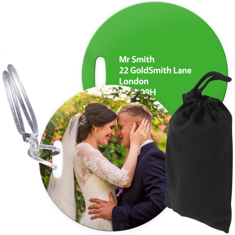 (10cm Circle) Bright Green with Clear Loop (Personalised with Text) with Small Black Storage Pouch