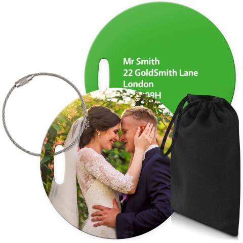 (10cm Circle) Bright Green with Metal Loop (Personalised with Text) with Small Black Storage Pouch