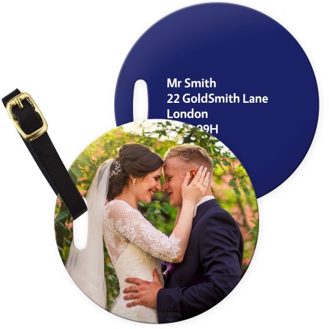 (10cm Circle) Navy Blue with Leather Strap (Personalised with Text)