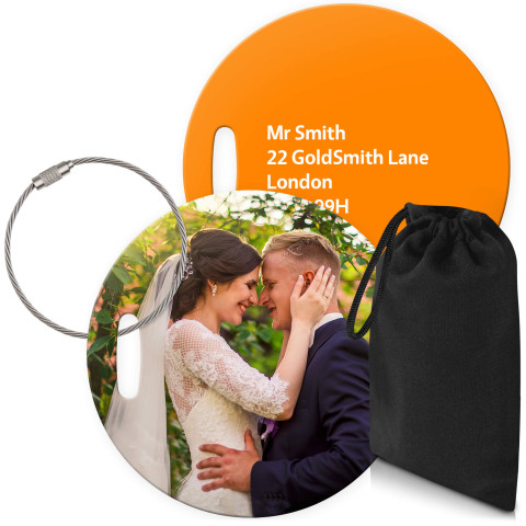 (10cm Circle) Burnt Orange with Metal Loop (Personalised with Text) with Small Black Storage Pouch