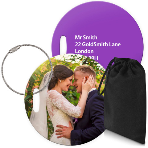 (10cm Circle) Purple with Metal Loop (Personalised with Text) with Small Black Storage Pouch