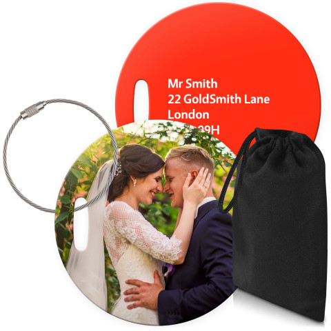 (10cm Circle) Red with Metal Loop (Personalised with Text) with Small Black Storage Pouch