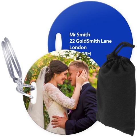 (10cm Circle) Royal Blue with Clear Loop (Personalised with Text) with Small Black Storage Pouch