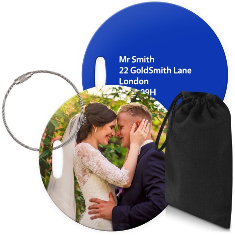 (10cm Circle) Royal Blue with Metal Loop (Personalised with Text) with Small Black Storage Pouch