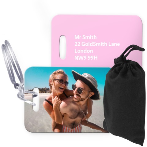 (10cm x 7cm) Baby Pink with Clear Loop (Personalised with Text) with Small Black Storage Pouch