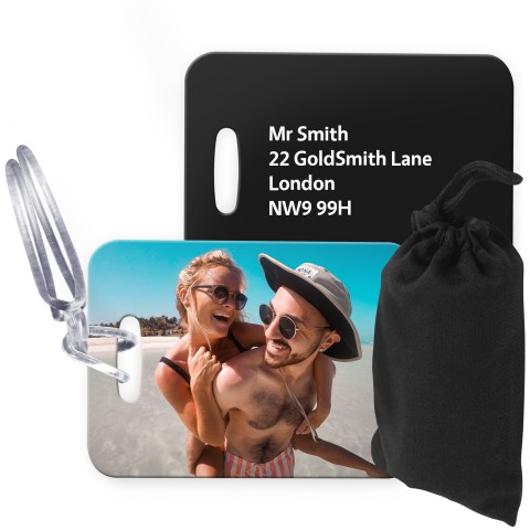 (10cm x 7cm) Black with Clear Loop (Personalised with Text) with Small Black Storage Pouch