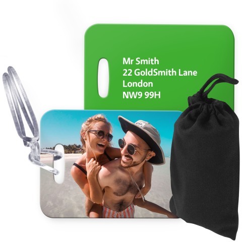 (10cm x 7cm) Bright Green with Clear Loop (Personalised with Text) with Small Black Storage Pouch