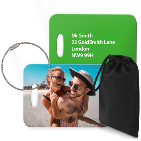 (10cm x 7cm) Bright Green with Metal Loop (Personalised with Text) with Small Black Storage Pouch