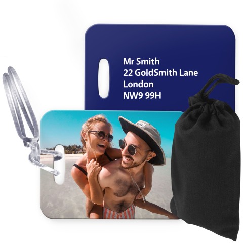 (10cm x 7cm) Navy Blue with Clear Loop (Personalised with Text) with Small Black Storage Pouch