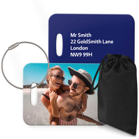 (10cm x 7cm) Navy Blue with Metal Loop (Personalised with Text) with Small Black Storage Pouch