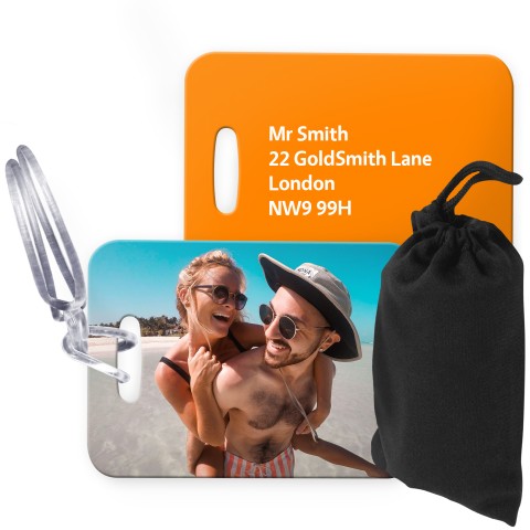 (10cm x 7cm) Burnt Orange with Clear Loop (Personalised with Text) with Small Black Storage Pouch