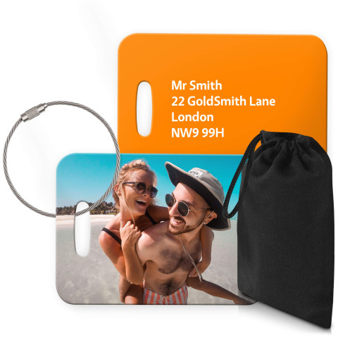 (10cm x 7cm) Burnt Orange with Metal Loop (Personalised with Text) with Small Black Storage Pouch