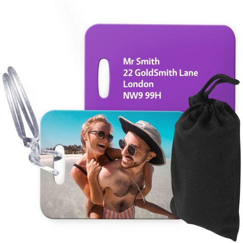 (10cm x 7cm) Purple with Clear Loop (Personalised with Text) with Small Black Storage Pouch