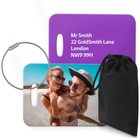 (10cm x 7cm) Purple with Metal Loop (Personalised with Text) with Small Black Storage Pouch